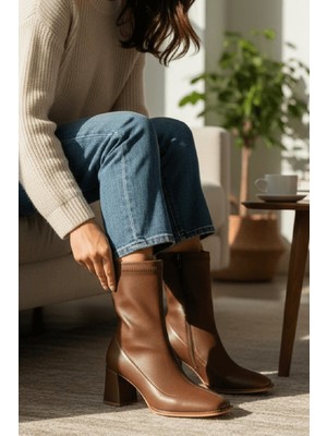 Divolya Lirya Kahverengi ( 8 cm Topuklu ) Günlük Kullanım Kadın Botu
