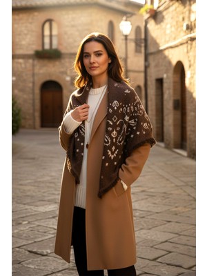 Remsa Kaşmir Örgü Desenli Kare Omuz Şalı 108X108 cm 1300 Kahverengi