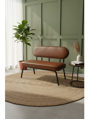 Azra Mobilya Luna Ikili Koltuk – Modern Tasarım | Deri Kumaş | Metal Ayaklı | 7 Renk Seçeneği | Acı Kahve