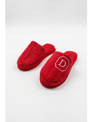 Ender Home D Harf Nakışlı Banyo ve Ev Havlu Terliği – %100 Pamuk Kaymaz Kalın Taban