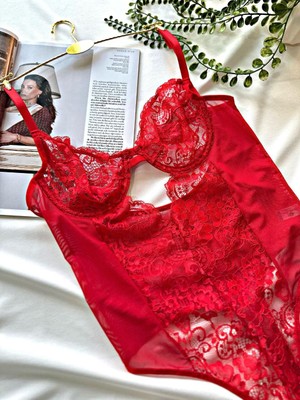 Nivolia Douce Transparan Dantelli Balenli Bodysuit