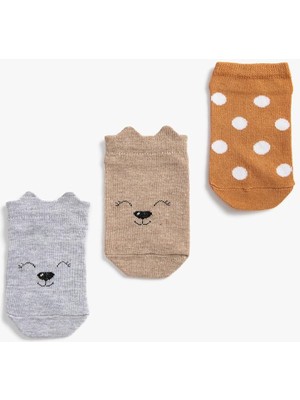 3’lü Desenli Aplike Detaylı Çorap Seti