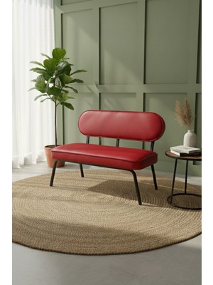 Azra Mobilya Luna Ikili Koltuk – Modern Tasarım | Deri Kumaş | Metal Ayaklı | 7 Renk Seçeneği | Kırmızı