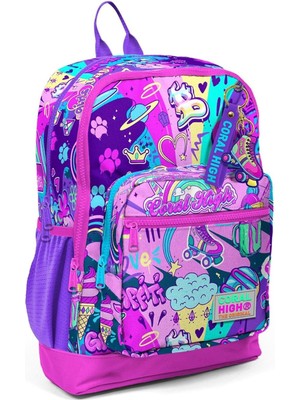Dört Bölmeli Grafiti Desenli Ilkokul Sırt Çantası - Kız Çocuk