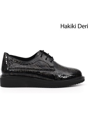 GÖNDERİ Kadın Gri Yılan  GDZA134M0403 Bağcıklı Dolgu Taban Hakiki Deri Ayakkabı