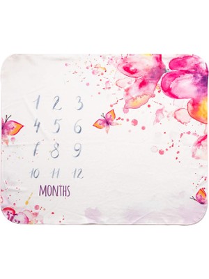 Suluboya Tasarımlı Doğum Hediyesi Aylık Konsept Fotoğraf Battaniyesi 100X120 cm