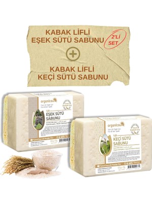 Organicsun Doğal Kabak Lifli Eşek Sütü Sabunu ve Kabak Lifli Keçi Sütü Sabunu 2'li Set