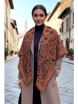 Remsa Kaşmir Örgü Desenli Kare Omuz Şalı 108X108 cm 1300 Kiremit