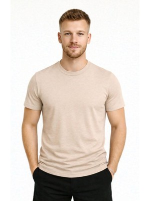 Axxel Erkek Bej Kısa Kollu T-SHIRT-D405