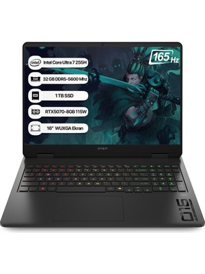 Hp Omen BQ1Y6EA Intel Core Ultra 7 255H 32GB 1tb SSD RTX5070-8GB Freedos 16" Wuxga 165Hz Taşınabilir Bilgisayar