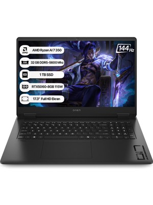Hp Omen C2EZ2EA Amd Ryzen Aı 7 350 32GB 1tb SSD RTX5060-8GB Freedos 17.3" Fhd 144Hz Taşınabilir Bilgisayar