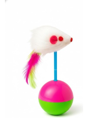 Hacı Yatmaz Peluş Fareli Kedi Oyuncağı Renkli Kuyruklu Denge Toplu Sallanan Avcı Refleks Geliştirici