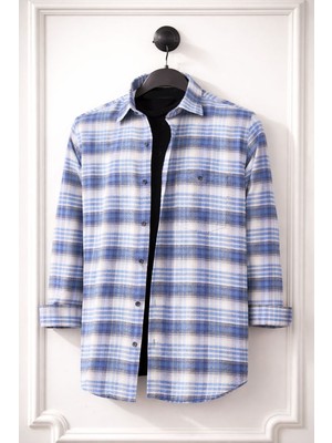 Varetta Erkek Mavi Kışlık Gömlek Kareli Cepli Yaka Düğmeli