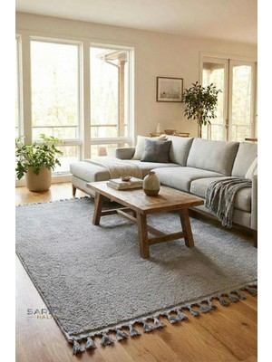 Saraz Halı Comfort Puffy Peluş Halı Gri 80 x 400 cm Yıkanabilir, Kaymaz Taban ve Modern Tasarım