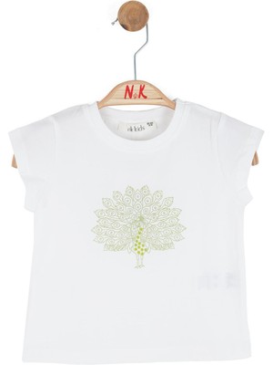 Nk Kız Bebek Tavus Kuşu Tshirt 1-4 Yaş Ekru-Yeşil