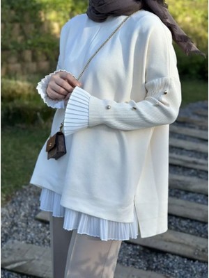 Nizzell Yeni Sezon Kadın Kolları Düğme Detaylı Merserize Tunik Kazak