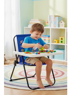 Exent Kids 2–6 Yaş, Uzay Yolu Katlanır Oyun Aktivite Masası, Tak-Çıkar Masa Ile-Mavi