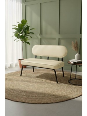 Azra Mobilya Luna Ikili Koltuk – Modern Tasarım | Deri Kumaş | Metal Ayaklı | 7 Renk Seçeneği | Krem