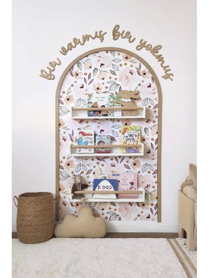 Çiçekli Duvar Sticker, Çocuk/bebek Odası Dekoru, Yapışkan Yazı ve Oval Çerçeve, Bir Varmış Bir Yokmuş Yazısı,çocuk Bebek Odası Duvar Sticker | Bir Varmış Yazılı Çerçeve Seti | Masal Temalı Oda Dekoru