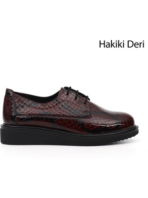 GÖNDERİ Kadın Bordo Yılan  GDZA134M0403 Bağcıklı Dolgu Taban Hakiki Deri Ayakkabı
