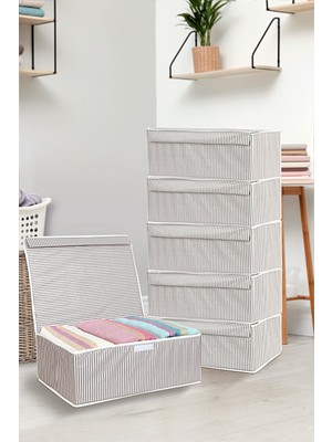 Meleni Home 6'lı Set Kapaklı Çok Amaçlı Hurç Saklama Kutusu Organizer Baza 50 x 40 x 19 cm Gri