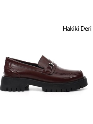 Gönderi(r) Kadın Bordo Rugan  GDZA134M0510 Kalın Topuklu Tokalı Hakiki Deri Loafer Ayakkabı