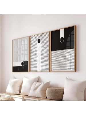 Pam Studio Modern Siyah Beyaz Minimalist Çizgili Poster Seti – 3’lü Geometrik Duvar Tablosu