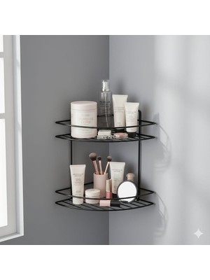 Octopus Bazaar Yapışkanlı 2 Katlı Banyo Köşeliği Köşe Rafı Duş Şampuanlık Duvar Düzenleyici Organizer Raf