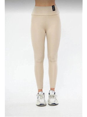 Alfanora Kadın Kışlık Yüksek Bel Toparlayicı ve Sıkılaştırıcı Likralı Şardonlu Tayt - Bej