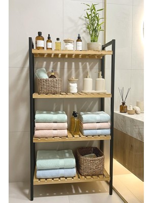 Exent, Dekoratif 4 Raflı Banyo Rafı, Banyo Organizer, Havluluk, Banyo Dolabı, Metal Iskelet