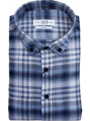 Süvari Rahat Kalıp Desenli Tam Pamuk Cepli Oduncu Gömleği