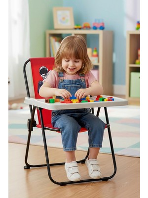 Exent Kids 2–6 Yaş, Game Astro Katlanır Oyun Aktivite Masası, Tak-Çıkar Masa Ile-Kırmızı