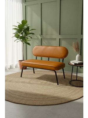 Azra Mobilya Luna Ikili Koltuk – Modern Tasarım | Deri Kumaş | Metal Ayaklı | 7 Renk Seçeneği | Taba