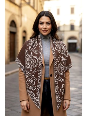 Remsa Kaşmir Örgü Desenli Üçgen Omuz Şalı 70X155 cm 1301 Kahverengi