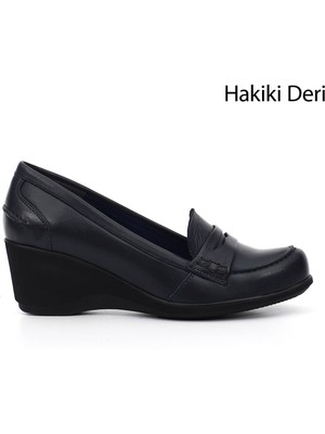 Gönderi(r) Kadın Lacivert  GDZA134M0487 Dolgu Taban Hakiki Deri Loafer Ayakkabı