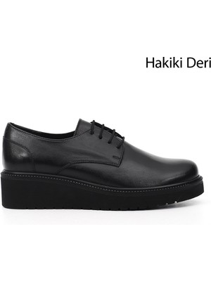 Gönderi(r) Kadın Siyah  GDZA134M0489 Dolgu Taban Hakiki Deri Loafer Ayakkabı