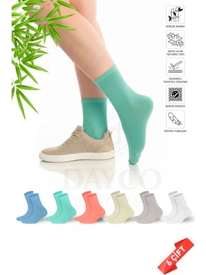 Dayco Premium Dikişsiz Sıkma Yapmayan Pamuk Lastiksiz Kadın Soket Çorap 6lı Asorti - 36-40 - 656-AST