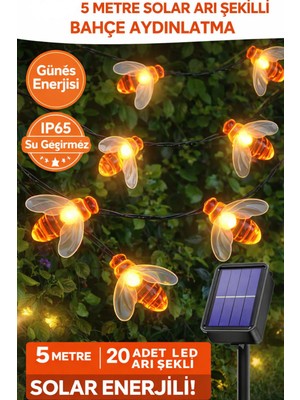 Ecuy 5 Metre Solar Arı Şekilli Bahçe Aydınlatma 20 Arı LED IP65 Su Geçirmez 8 Mod Güneş Enerjili