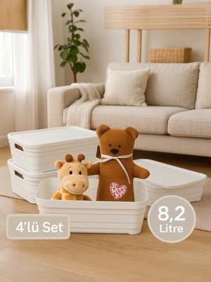 Nesto Home 4'lü Set Çok Amaçlı Renkli Kutu Kapaklı Ofis Organizeri 4x8.2 Litre