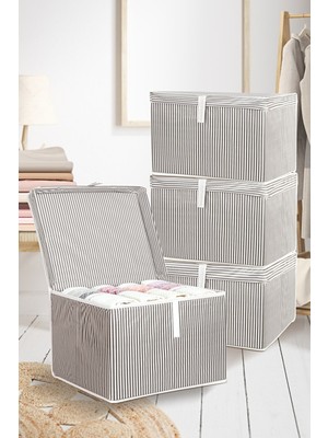 Meleni Home 4 Adet Kapaklı Çok Amaçlı Hurç Saklama Kutusu Organizer Mini 40 x 30 x 26 cm Gri