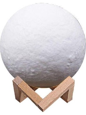 Katre46 Yerküre Ld 18CM Şarj Edelibilen Gece Ay Lambası Ahşap Standlı