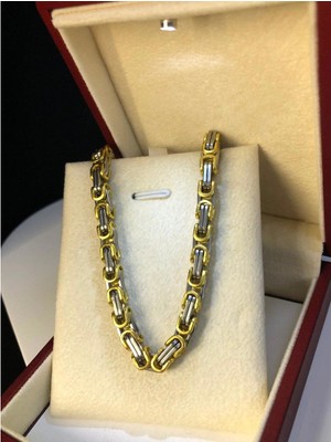 Stainles Steel Gold Silver Çift Renk Paslanmaz Erkek Çelik Zincir Kolye – Kalın Model