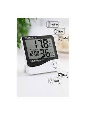 Safir Dijital Termometre, Sıcaklık Ölçer, Nem Ölçer, Masa Saati, Alarm