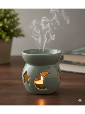 Atölye Fibula Modern Ay Yıldız Kesimli Seramik Mumluk ve Buhurdanlık - Minimalist Dekoratif Obje