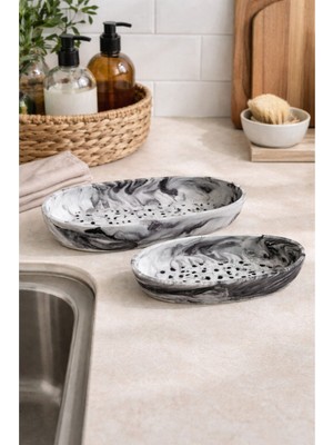 Akanart Doğal Taşlı Ikili Kayık Beton Tabak