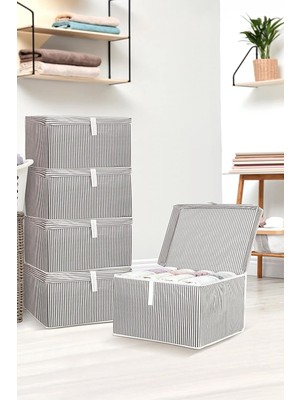 Meleni Home 6 Adet Kapaklı Çok Amaçlı Hurç Saklama Kutusu Organizer Mini 40 x 30 x 26 cm Gri