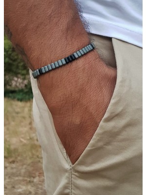 GADjewellery Erkek Miyuki Doğal Taş Bileklik – Minimal Tasarım – Siyah & Gri Ton – El Yapımı – Günlük Kullanımm