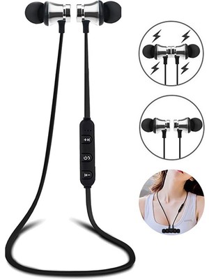Gampus Mikrofonlu Kulak Içi Kulaklık Mıknatıslı Bluetooth Sporcu Spor Kulaklığı Boyuna Asılan