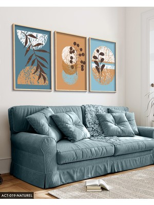 Evine Moda Bohem Tarzı, Soyut, Sanat, 3 Parça Ahşap Çerçeveli Tablo Act