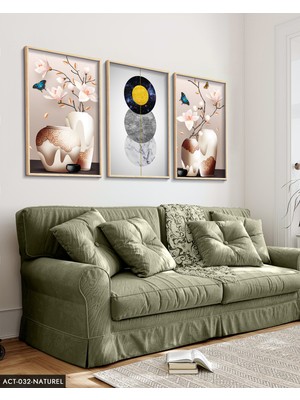 Evine Moda Vazoda Çiçekler 3 Parça Ahşap Çerçeveli Tablo Act